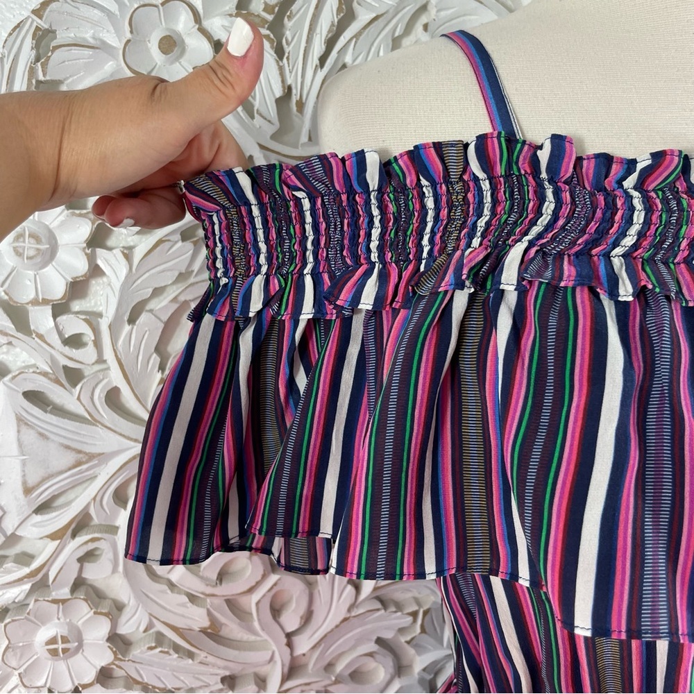{Figue} Maya Silk Striped Cold/Off Shoulder Midi Dress, Size XS - Picture 3 of 10